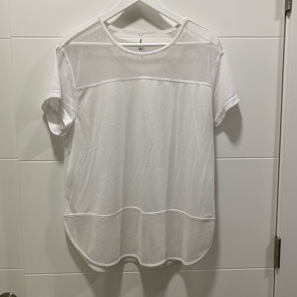 White workout tank with mesh detailing